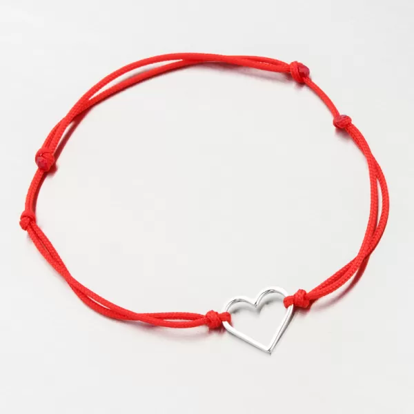 Náramok červený povrázkový so srdcom 74-5187B-CV