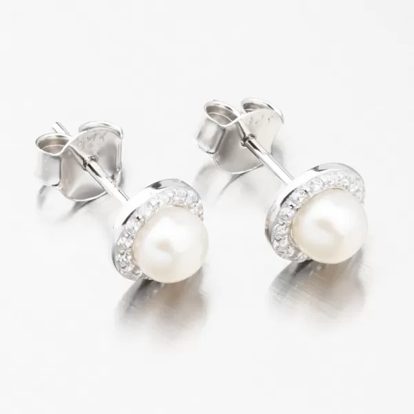 Strieborné náušnice s perlou SETST-12270