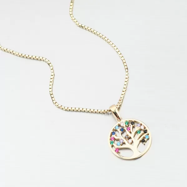 Zlatý prívesok strom života s farebnými zirkónmi 43-22207