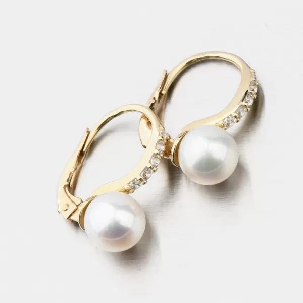 Dámske náušnice žlté zlato 585 s perlami a so zirkónmi 663P-120009-ZL