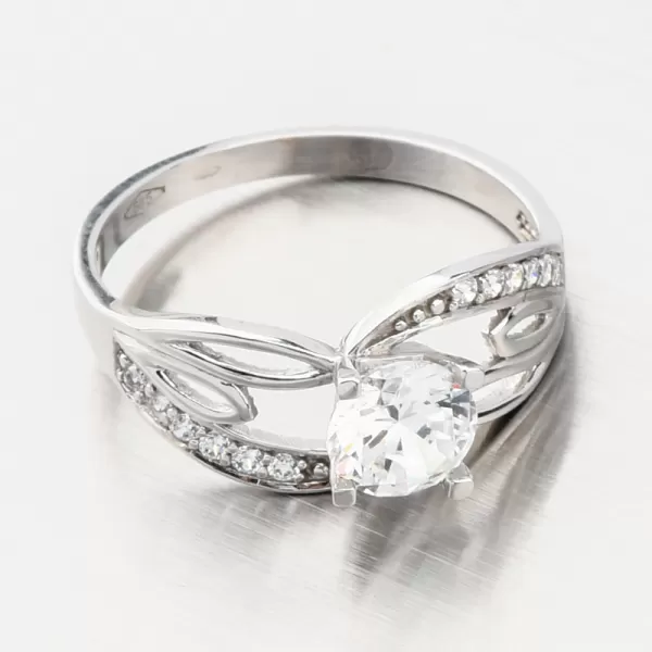 Prsteň z bieleho zlata so zirkónmi 186P-110465