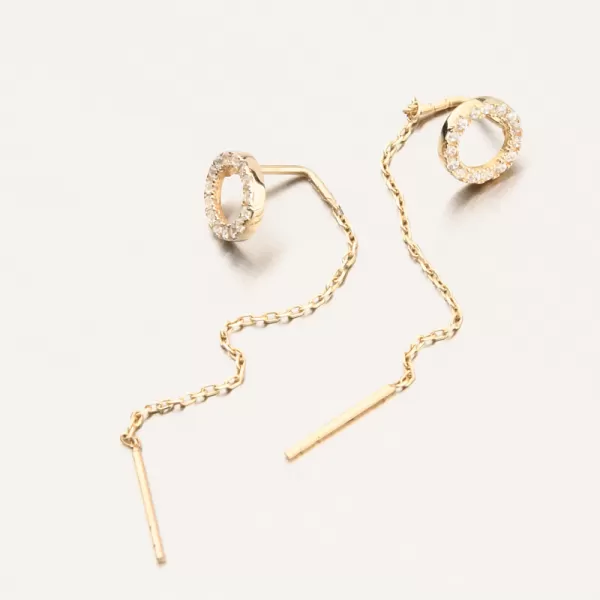 Dámske náušnice retiazka zo žltého zlata 585 so zirkónmi 163P-122579