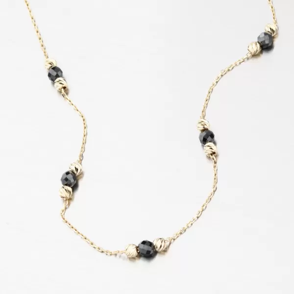 Zlatý náramok s čiernymi zirkónmi a zlatými guličkami GCA14-007