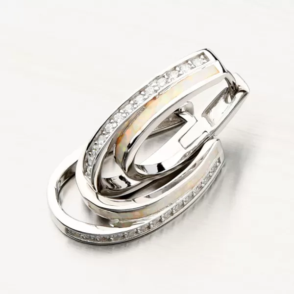 Visiace strieborné náušnice s bielym opálom a so zirkónmi PKL-2137