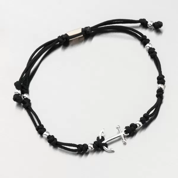 Náramok čierny povrázkový s kotvou 74-5192B-Black