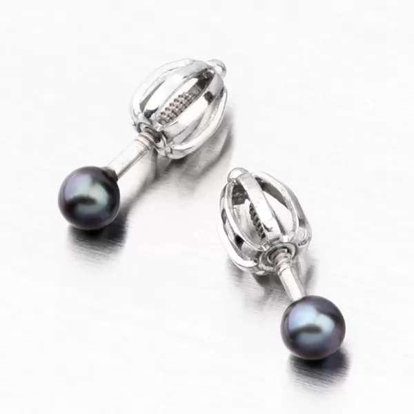 Dámske perlové náušnice biele zlato 52GZ-3003B-SR-Black