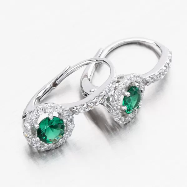 Náušnice vyrobené z bieleho zlata s smaragdom a zirkónmi 668p-20283-06