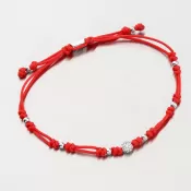 Náramok červený povrázkový s guličkou a so zirkónmi 74-5197B-CV