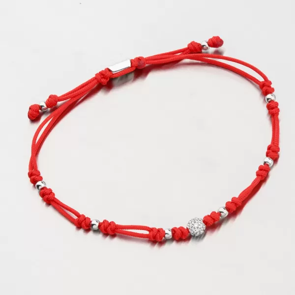 Náramok červený povrázkový s guličkou a so zirkónmi 74-5197B-CV
