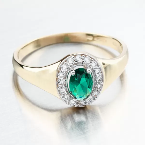 Zlatý prsteň so smaragdom a zirkónmi 51GZ-8055-ZL-SMAR