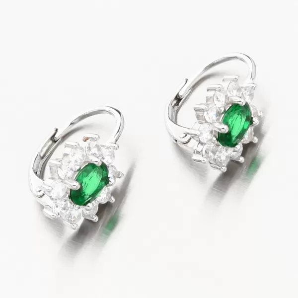 Strieborné náušnice so smaragdom a so zirkónmi PKL-2175