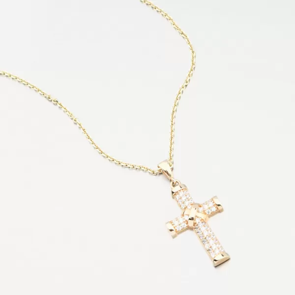 Zlatý prívesok kríž so zirkónmi 13R-423