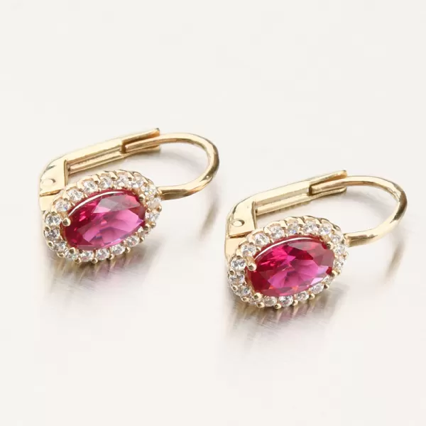Dámske náušnice žlté zlato 585 s rubínom a zirkónmi 12R-760
