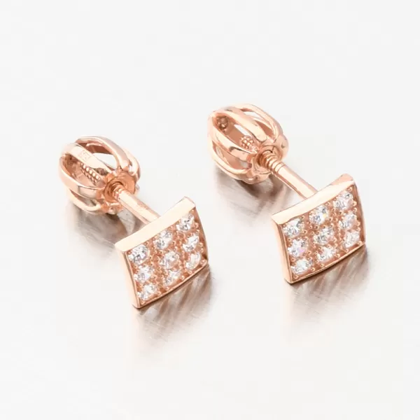 Náušnice kocky z ružového zlata so zirkónmi DZ2096-CV-ZIR