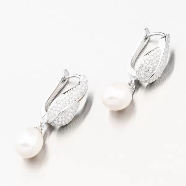 Strieborné náušnice s perlou a so zirkónmi PKL-2191