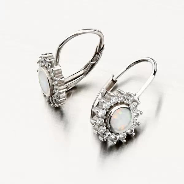Strieborné náušnice s bielym opálom a so zirkónmi PKL-2138