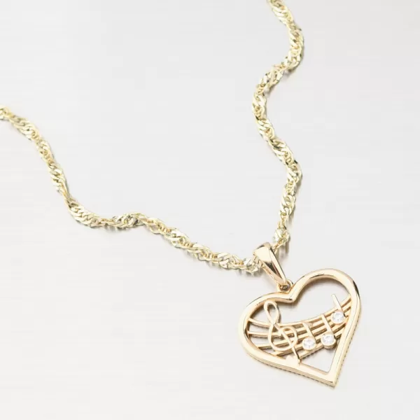 Zlatý prívesok srdca a noty GCA13-015