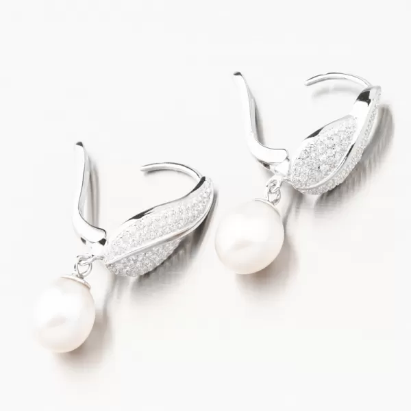 Strieborné náušnice s perlou a so zirkónmi PKL-2191