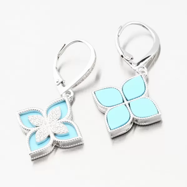 Strieborné náušnice kvety so zirkónmi as angelitom PKL-2172