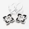 Strieborné náušnice kvety so zirkónmi as onyxom PKL-2197