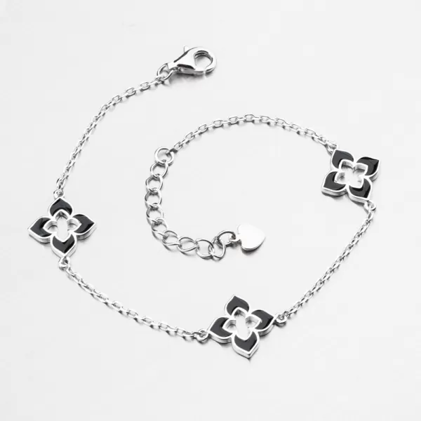 Strieborný náramok s čiernym kvetinou PKL-4045