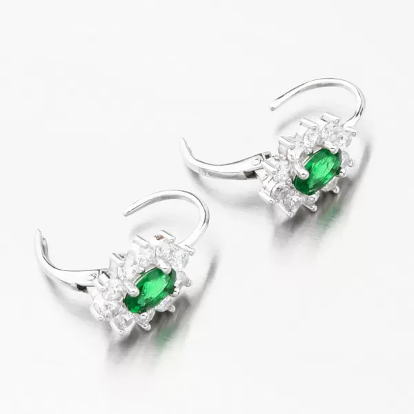 Strieborné náušnice so smaragdom a so zirkónmi PKL-2175