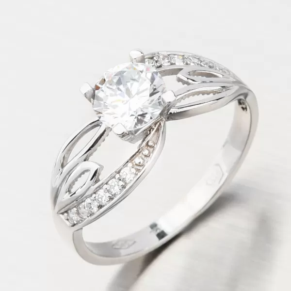 Prsteň z bieleho zlata so zirkónmi 186P-110465