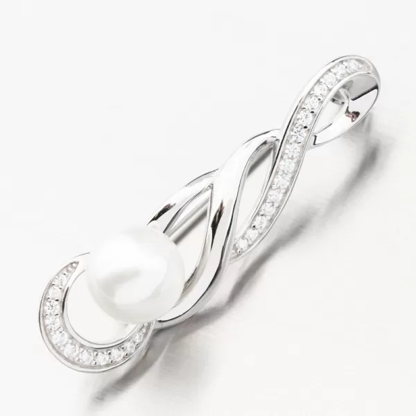 Strieborná brošňa s perlou a so zirkónmi PKL-6014