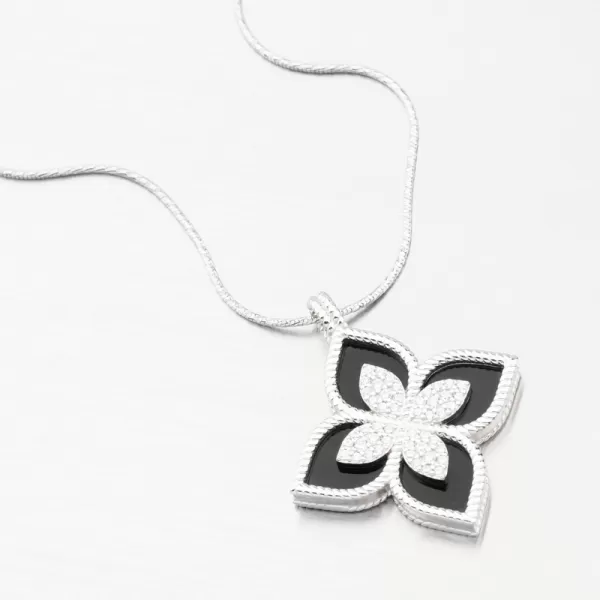 Strieborný prívesok čierna kvetina so zirkónmi PKL-3141