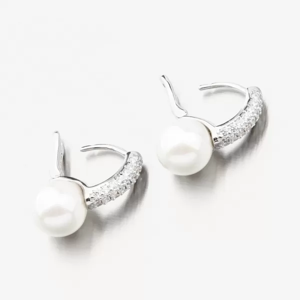 Strieborné náušnice s perlou a so zirkónmi PKL-2195