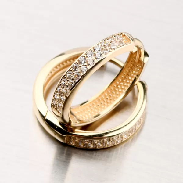 Dámske náušnice žlté zlato 585 kruhov so zirkónmi 12R-756