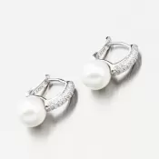 Strieborné náušnice s perlou a so zirkónmi PKL-2195