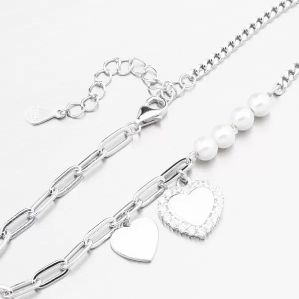 Náramok strieborného srdca s perlami PKL-4035