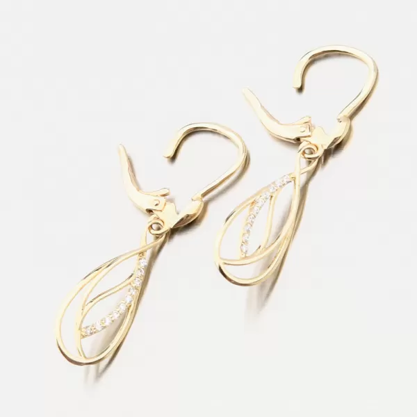 Zlaté visiace náušnice so zirkónmi 663P-120405