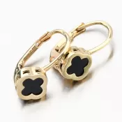 Zlaté náušnice štvorlístky s onyxom PKL22-048