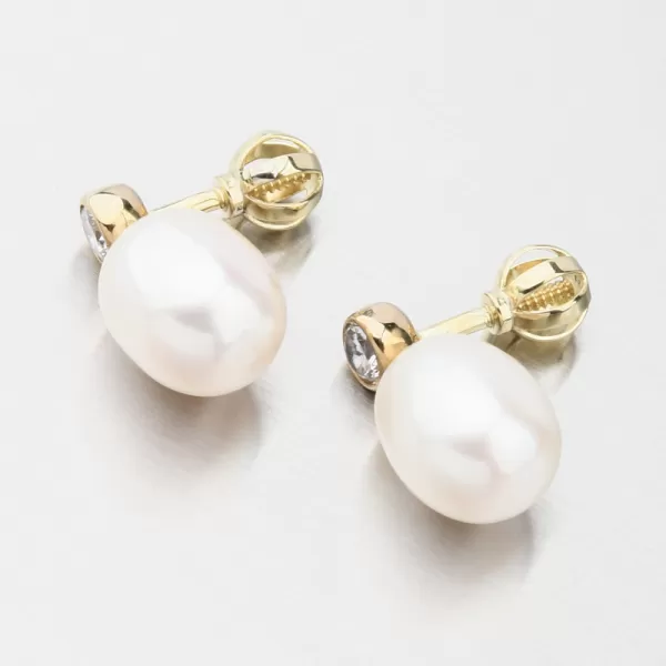 Dámske náušnice žlté zlato 585 perál so zirkónom a so zirkónom 453P-125068