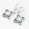 Strieborné náušnice kvety so zirkónmi as malachitom PKL-2173