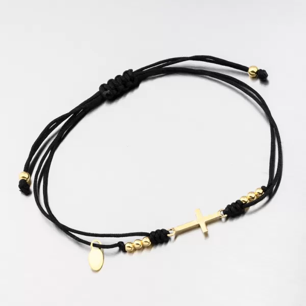 Náramok striebornej šnúry s krížom BST-14390-BK-G-G-G