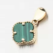 Dámsky prívesok zo žltého zlata 585 so zeleným kameňom malachitový štvorlístok 13R-426