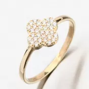 Zlatý prsteň so zirkónmi v tvare štvorlístka 11R-357