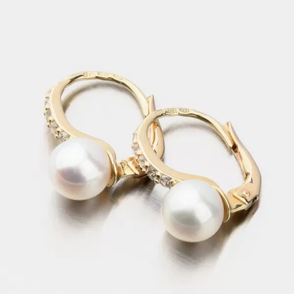 Dámske náušnice žlté zlato 585 s perlami a so zirkónmi 663P-120009-ZL