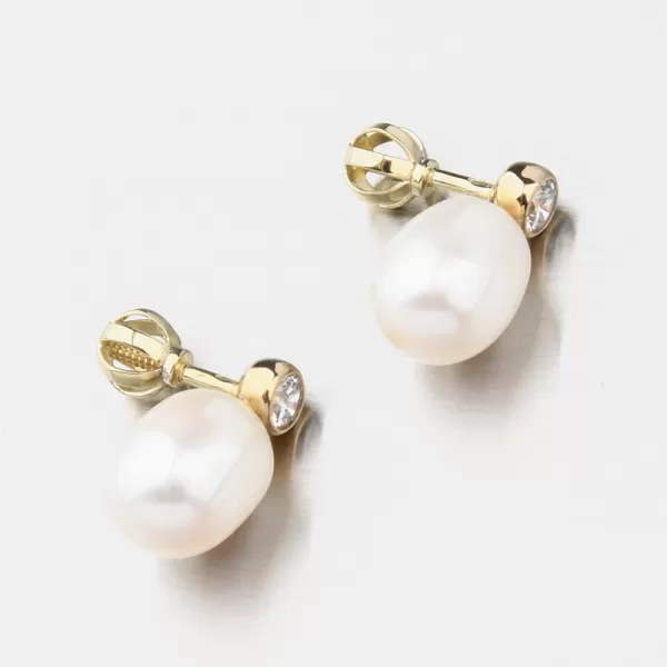 Dámske náušnice žlté zlato 585 perál so zirkónom a so zirkónom 453P-125068