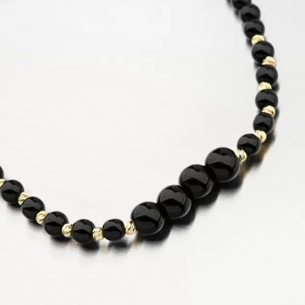Náramok povrázkový z čiernych a zlatých guličiek PKL24-027
