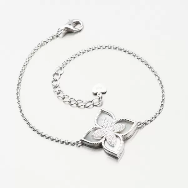 Strieborný náramok s kvetinou a so zirkónmi PKL-4024