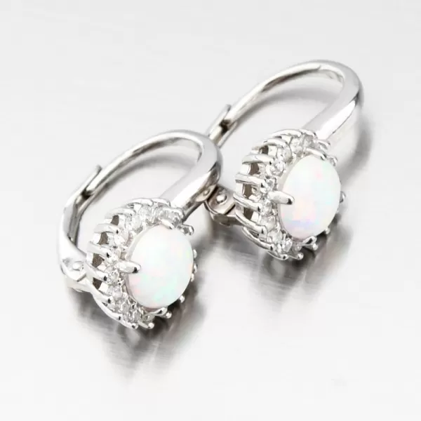 Strieborné náušnice s bielym opálom a so zirkónmi