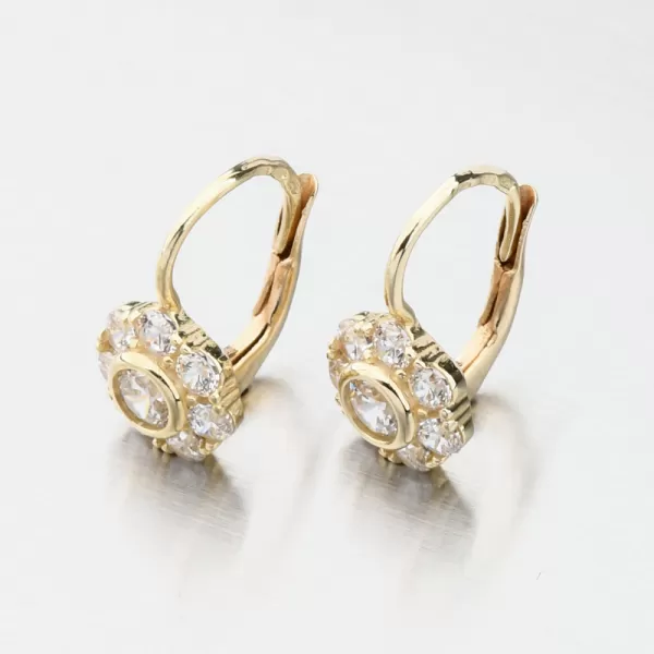 Dámske náušnice žlté zlato 585 kvetov so zirkónmi 663P-120388