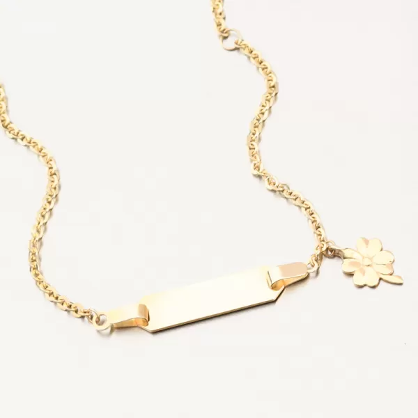 Detský náramok žlté zlato 585 s platničkou a štvorlístkom 144P-141312