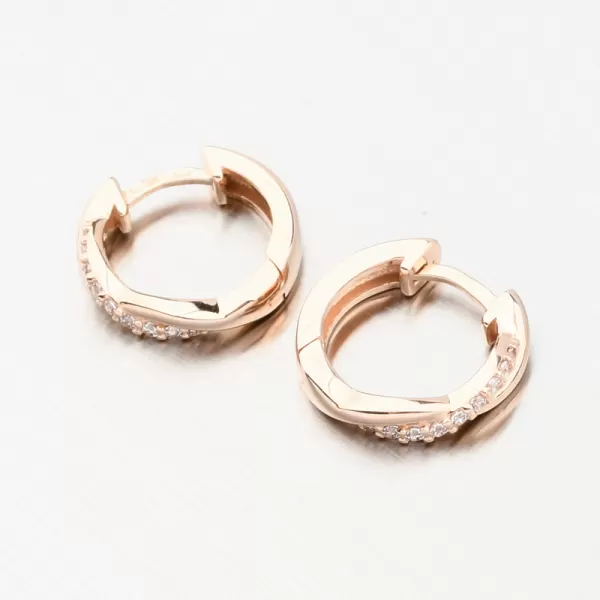 Náušnice kruhy z ružového zlata so zirkónmi DZF4104-CV-ZIR