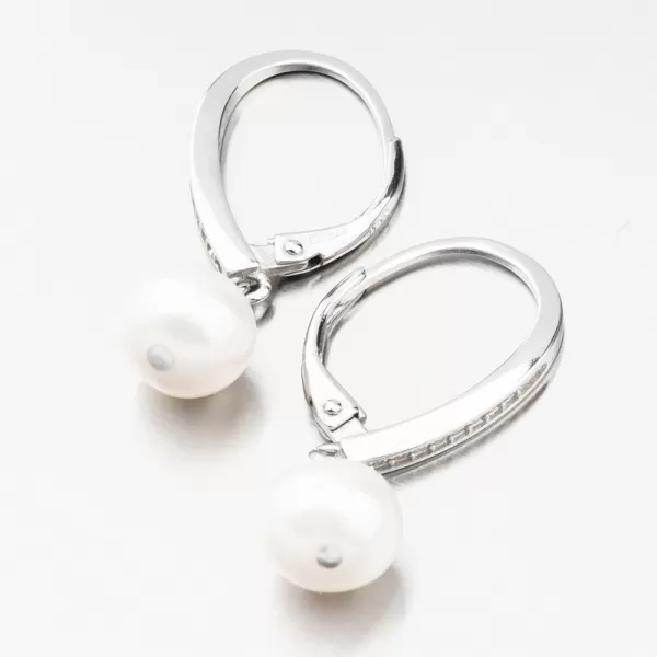 Strieborné náušnice s perlou a so zirkónmi UCST-12862