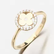Zlatý prsteň so zirkónmi v tvare štvorlístka 11R-359